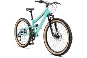 ‎BIKESTAR BIKESTAR Kinder Fahrrad Fully Mountainbike 21 Gang Shimano, Scheibenbremse ab 8 Jahre | 24 Zoll Kinderrad MTB | RISIKOFREI TESTEN