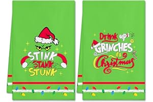Ohok 2 Stück Weihnachten Handtücher 45x65 cm, Mode Dekoration Küchentücher Grinch Weihnachtsmann Geschirrtücher Weiche Mikrofasertücher für Badezimmer Küche Trockentuch Weihnachten Deko (Set A)