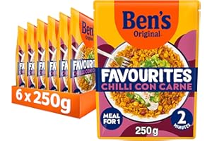 BEN'S ORIGINAL Bens Original Favourites Chilli con Carne Minced Beef and Vegetable ready in 2 minutes Microwave Rice Meal serves 1 multipack 6x 250g