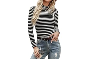 Aottori Camiseta Cuello Alto Mujer Manga Larga Básica Tops Elegante Algodón Cuello Vuelto Ropa Interior Ajustado Elástico Liso Ligero Túnica Shirts