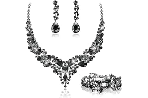 JeweBella Parure Mariage Bijoux pour Femme Cristal Mariée Collier Vintage Strass Boucle D'oreille et Bracelet Ensemble Mariage Fiançailles Mariée Demoiselle D'honneur Fantaisie Cadeau Bijoux