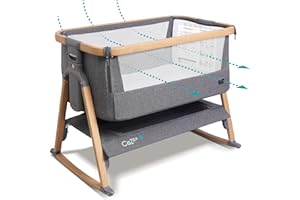 Tutti Bambini CoZee® Air Berceau Bébé & Lit Cododo - Lit Bébé Bascule Pliable avec Sac de Transport - Matelas Deluxe Respirant & 6 Hauteurs Réglables - 0-6 Mois (Chêne & Charbon)