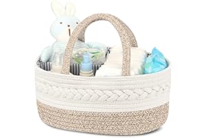 Maliton Nappy Caddy, Cotton Rope Newborn Essentials，Sturdy Portable Baby Caddy Storage Basket with Detachable Compartments，Nappy Organiser Baby Essentials for Newborn, Brown