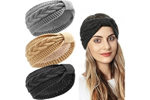 LIHELEI Stirnband Damen Winter, Gestrickte Haarreifen für Frauen Mädchen, Verdicken Stirnbänder Ohrenwärmer für Outdoor Sport, Skifahren, Laufen, Workout- Schwarz,Grau,Braun