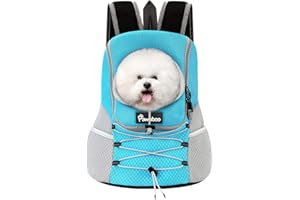 Pawaboo Pet Dog Carrier Rucksack, Puppy Dog Travel Carrier Front Pack for Small Medium Dogs Cats, Adjustable Breathable Dogs Carrying Backpack with Safety Strips for Hiking Travel Outdoor, Blue L
