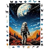 WePuzzleUp Ahşap Puzzle Yetişkin - Uzay Yolcusu - 450 Par&ccedil;a, 29 x 39 cm - Yapıştırıcı Folyo Dahil - Benzersiz Şekilli Par&ccedil;ala