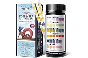 Health Metric Bandelettes Test Eau Spa & Piscine pour pH et Chlore - 100 pcs - 7 en 1 Testeur à Bandelette Analyse 7 Paramètres - Kit Languette à Tremper