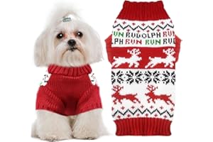 TENGZHI Dog Sweaters Christmas Outfits Costume Puppy Cat Winter Warm Knitwear Pullover Sweatshirt Pet Clothes(Running Reindeer,L)
