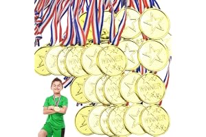 Vaileal 50 stycken vinnarmedaljer, plastmedaljer guld barn, barnvinnare medaljer, guldmedaljer för barn, medaljer barn för sportdag, miniolympiad, barnkalas