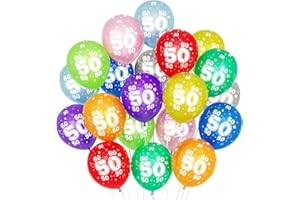 BALLOON DANCE 50 Kunterbunte Luftballons, 20 Stück Luftballons 50. Geburtstag, 30cm Luftballon Deko 50. Geburtstag Frauen Männer Jubiläum 50 Jahre Ballon Mehrfarbige Zahl 50