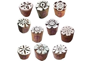 Royal Kraft Henna Legno Timbro Attraente Piccolo Floreale Tondo Designs Stampa Blocchi (Set di 10)