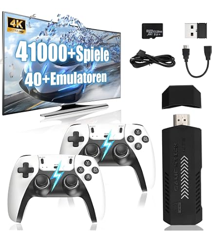 X2 Plus Retro Game Stick 4K, Video Emulator Spielkonsole Mit 64G Speicherplatz 40000+ Spieleklassiker 30+ Emulatorens, Plug & Play Mit 2 X 2.4G Wireless Controllern Für Bildschirme