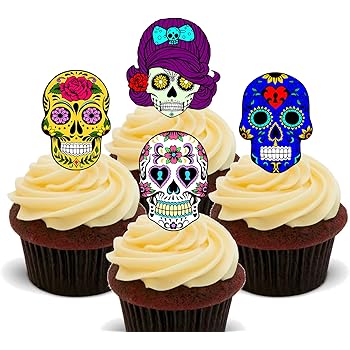 Sugar Skulls Edible Cake Decorations Stand Up Wafer Cupcake