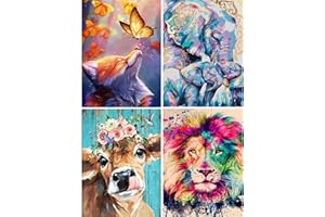 KAYLJIE Diamond Painting, 4 Pack DIY 5D Diamant Painting Bilder Erwachsene, Diamond Painting Set Erwachsene Kinder Tiere Löwe Fuchs Elefant Diamant Malerei für Home Wand Décor(30x40cm)
