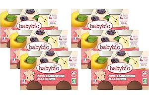 BABYBIO - Petits Pots Pomme Pruneau - 4+ mois - 2x130g - Lot de 6 - BIO