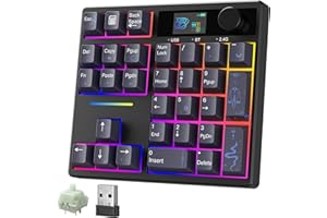 BOYI TD31Pro Mechanical Number Pad,Bluetooth5.0/2.4G/Type-C Wireless Numeric Keypad,RGB HotSwap Numpad with Screen&Knob,PBT Keycap Rechargeable Gasket Number Keypad for PC Laptop (Black-Star Moon)