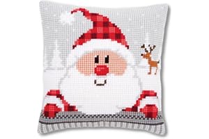 Vervaco Punto De Cruz Kit Cojin Decorativo PAPÁ NOEL CON SOMBRERO Manualidades Adultos Decoracion Bordar Kit Principiantes Completo DIY Bordado Creativo Regalo ca. 40x40 cm Cross Stitch Embroidery