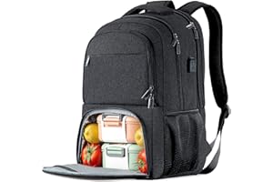 BIKROD Groß Lunch Schulrucksack Arbeit Rucksack 17.3 Zoll Laptop Rucksack mit USB Ladeanschluss Business Reisen Notebook Tasche für Herren Männer Frauen Jungen Teenager Schwarz