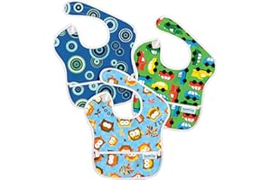 Hippychick Bumkins Super - Pack de 3 baberos para niños, diseño Blue Circles, Blue Owls, On The Go Green, 25 x 22 x 1 cm