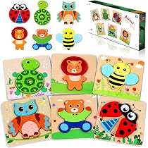 Holzpuzzle Für Kinder – 6 Tierische Steckpuzzle Aus Holz, Für Kleinkinder Ab 1-3 Jahren