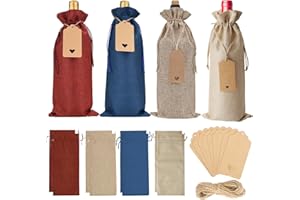 ROSYLEVE 12 Pezzi Juta Vino Borse Vino, Borsa Regalo in Juta Borsa Vino Riutilizzabile con Coulisse e Tag Imballaggio Bottiglia di Vino Borse Regalo per la Festa di Nozze