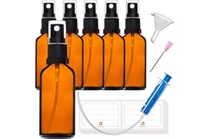 HandsUnity 50ml-6pz di Bottiglia di Vetro Dello Spruzzatore - set di Bottiglia di Vetro Ambrato Della Farmacia con Bottiglia di Vetro Atomizzatore Nero in Vetro Marrone compreso 17 Accessori