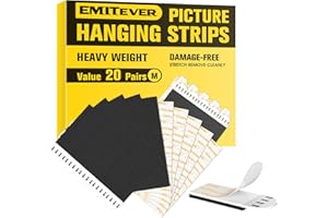 Emitever Picture Hanging Strips Heavy Duty 20 Pairs (40 Piecess), No Damage Picture Adhesive Strips, Hook and Loop Mounting Tape Black (M)