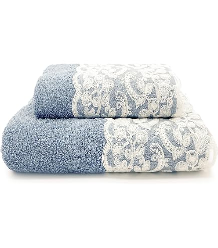 CREOLE Rosy Badezimmer-Set – 2 Gesichts- & 2 Gästehandtücher, 100% Baumwolle, Floral Mit Rüschen