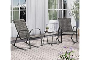 Grand patio Textilène Chaises à Bascule de Jardin, Ensembles de Fauteuil à Bascule, Résistant aux intempéries, Fauteuil Relax pour Intérieur, Extérieur (Noir & Carreaux Gris, 3PC)