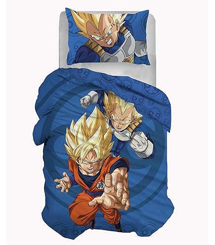 Halantex - DB110-6BL - Dragonball Super Protagonisten Goku Vegeta duvet cover with light blue reversible duvet cover and pillowcase - multicolour - 100% cotton - 140 x 200 cm 70 x 90 cm