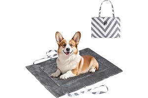 PAWSEE Waterproof Portable Dog Settle Mat, 80 x 60 CM Foldable Dog Travel Mat, Washable Camping Dog Bed for Car Boot, Small Roll Up Pet Mat, Grey Wave