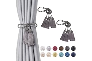 Pretty Jolly 4 Pack Double-ended Tassel Curtain Tiebacks Handmade Braided Rope Knot Drape Tie Backs European Style Decorative Curtain Holdbacks for Home & Office Window Drapery (Dark Grey)
