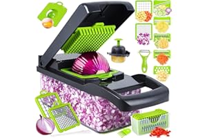 EASE8 16-Piece Kitchen Vegetable Chopper|High-Performance Mandoline Vegetable Slicer & Dicer with Stainless Steel Blades-Peeler-Hand Guard and Brushes|Veg,Salad Complete Food Cutter Set-SA-016
