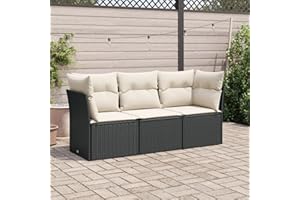SECOLI Balkon Lounge Balkonmöbel Keiner Sofa Outdoor Gartensofa 3-Sitzer Gartenmöbel-Set Ecksofa Garten Balkonlounge Rattan Polyrattan Lounge Gartenlounge Terrassenmöbel Schwarz 3-tlg-Type-26