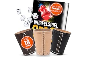 BRIMBAO Würfelbecher Leder [inkl. 18 Würfel und Tragetasche] 3er Würfelbecher Set mit Würfeln zum Kniffeln + Ebook - Kniffelbecher Set - Knobelbecher Leder mit Würfel - Dice Cup leise - Mäxchen Spiel