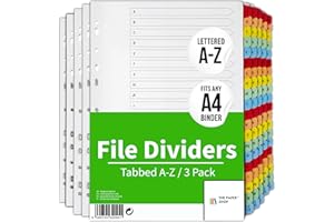 THE PAPER SHOP [3 Pack] A4 File Dividers A-Z Tabs | A4 Alphabetical Subject Dividers A-Z with Multipunched Reinforced Colour Tabs 150gsm