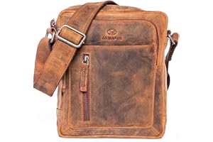 ALMADIH sac bandoulière cuir véritable FINN porte épaule pour chaque jour sacoche gibecière fourre-tout de voyage cartable messager serviette d’affaires sac à main homme femme marron