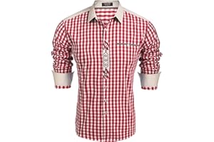 COOFANDY Hemd Herren Langarm Trachtenhemd Oktoberfest Kariertes Hemd Freizeithemd Karohemden Herrenhemden mit Baumwolle Kent-Kragen