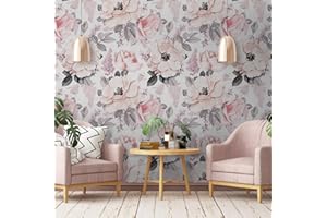 Naturempress Papier Peint Panoramique Fleurs Roses Aquarelle Papier Peint Intissé 3D Tapisserie Poster Decoration Murale Chambre Salon