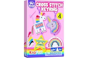 KRAFUN Kit de Punto de Cruz Unicornio para Niños 5-13 Años, 4 Proyectos de Llaveros, Fieltro, Instrucciones, Juguete Educativo para Bordado