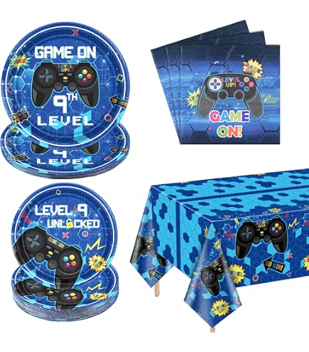 Video Game Compleanno Decorazioni - Giocatore Compleanno Decorazioni per Ragazzi tra cui Piatti, Tazze, Tovaglioli, Tovaglioli, Tovaglie, Striscioni - Serve 20