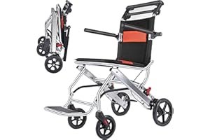 Wisging Ultra-Light Transport-Rollstuhl - Folding tragbarer Rollstuhl mit Handbremse - Trolleys für ältere Flugzeugreisen