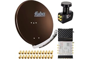 PremiumX Satelliten-Komplettanlage Fuba DAA 850 B Satellitenschüssel Alu Braun 5/8 Multischalter Quattro LNB 24x F-Stecker, 1 SAT 8 Teilnehmer