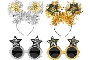 HOWAF 2 Silvester Haarreif Happy New Year Haarreif Haarschmuck & 2 Brille Partybrillen Foto Requisiten 2026 für Silvesterparty Neujahr Deko, Silvester Deko 2026 Supplies, B
