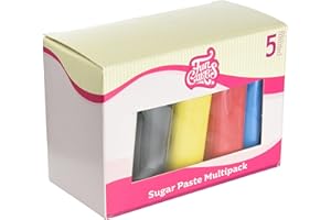 FunCakes Pâte à Sucre Multipack Couleurs Primaires: 5 couleurs: blanc, jaune, bleu, rouge, noir 5 x 100 g