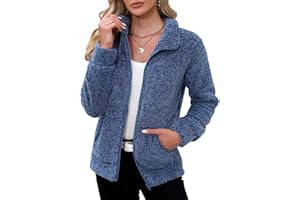 Mainfini Women's Winter Stand-Up Collar Teddy Fleece Jackets Full Zip Pockets Warm Coat S-XXL