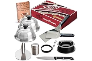 PUKPU Kit Smash Burger Profesional – Prensa para Hamburguesas, Espátula, Campana para Cocinar, Set de Barbacoa, Accesorios Cocina Hombre – Acero Inoxidable, Ideal para Parrilla o Sartén (Negro)