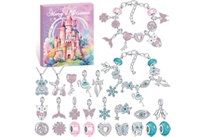 AVAKY Calendario Avvento 2025 Bambina Gioielli, Calendario Dell'Avvento Kinder Fai da te, Calendario Avvento Braccialetti Collane Charms Kit, Regalini Natale Bambini Ragazza 5 6 7 8 9 10 11 12 13 Anni