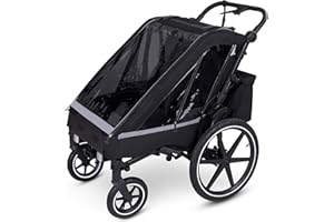 ‎ABC DESIGN ABC Design Fahrradanhänger Tour Ink – Faltbarer 3in1 Kinderanhänger für Zwei Kinder mit Komfortsitzen, Luftreifen & Federung