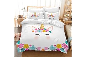 Hoimlm Set di biancheria da letto per bambini, con copripiumino e 2 federe, motivo unicorno, in microfibra, con chiusura lampo (Stile G, 200 x 200 cm)
